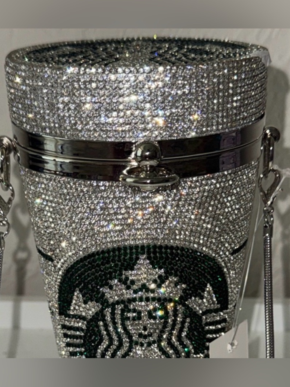 Starbucks Crystal Embellished Bag. Silver Crossbody. Satin interior. Stunning - Picture 8 of 8